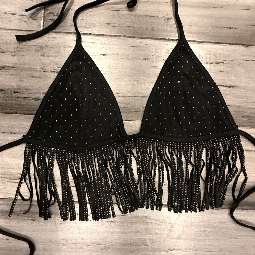 NWOT, Black Fringe Bikini Top - Picture 2 of 4